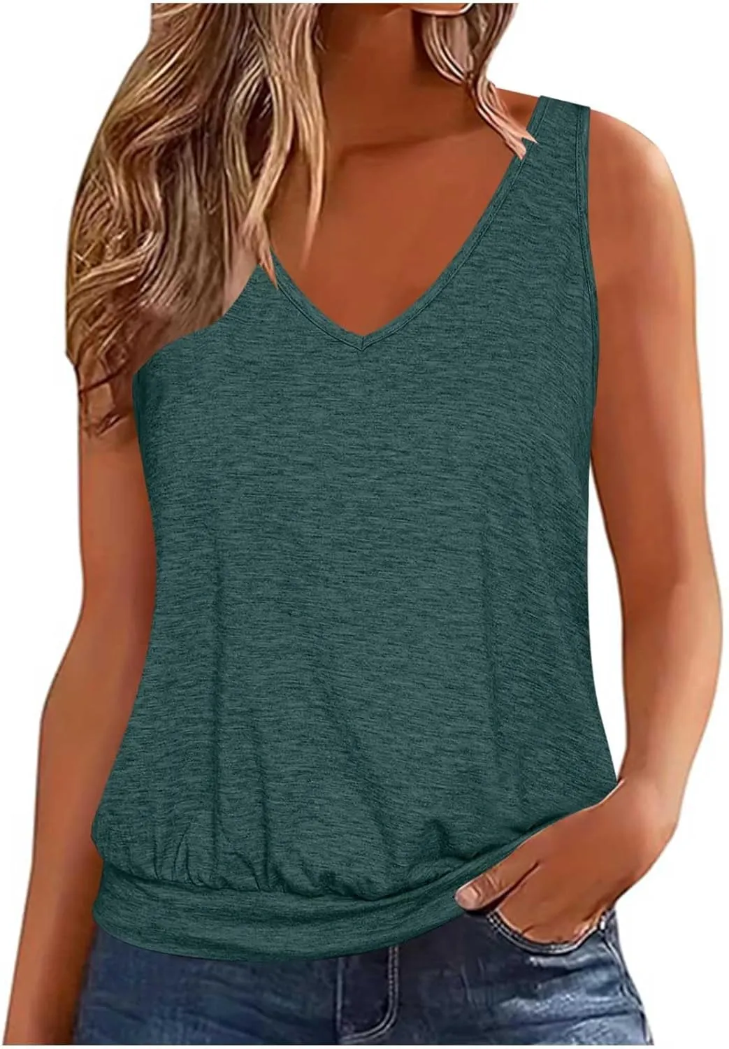 Binmer Womens Plus Size Tank Tops Summer Sleeveless V/Crewneck Pleated Front T-Shirts Casual Loose Fit Tunics Camis Vest