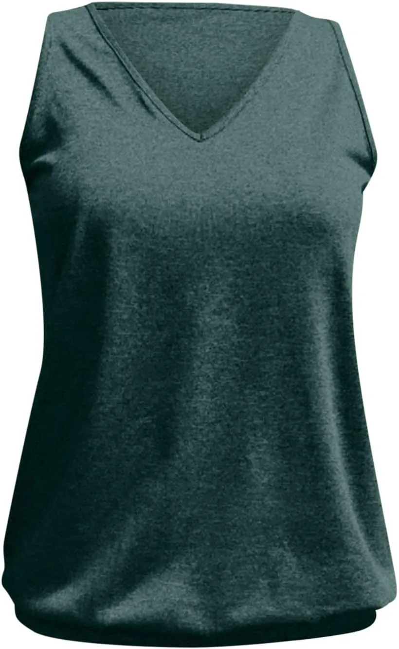 Binmer Womens Plus Size Tank Tops Summer Sleeveless V/Crewneck Pleated Front T-Shirts Casual Loose Fit Tunics Camis Vest