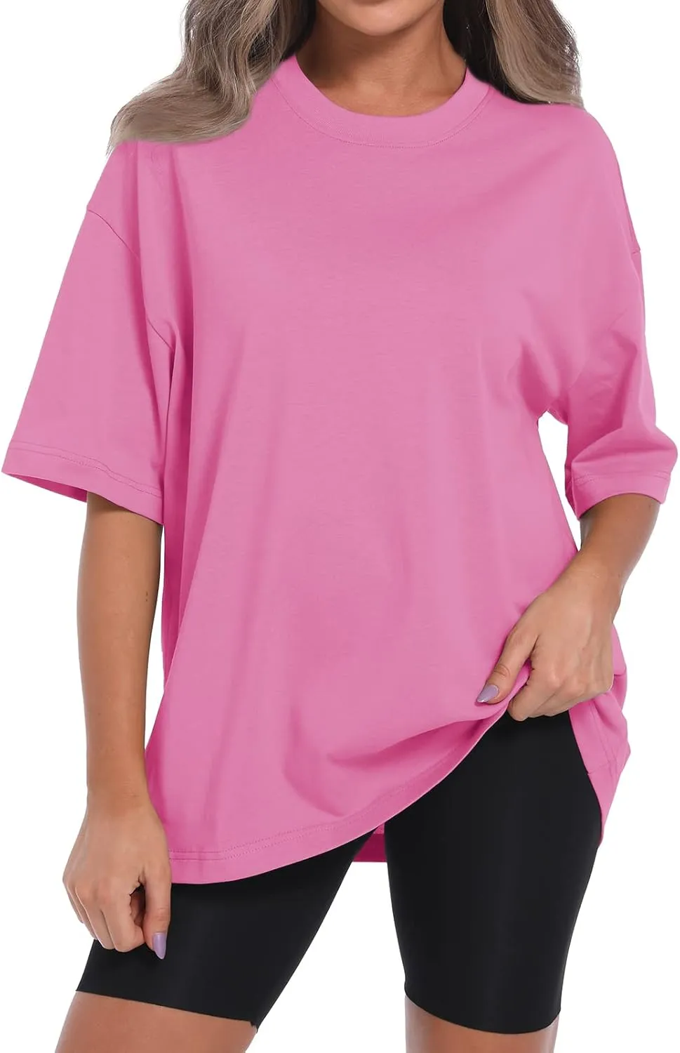 BINTEHGS Oversize T Shirt Women Plain Basic Boyfriend Tees Solid Color Tshirt Unisex Casual Short Sleeve Tops Cotton Shirts