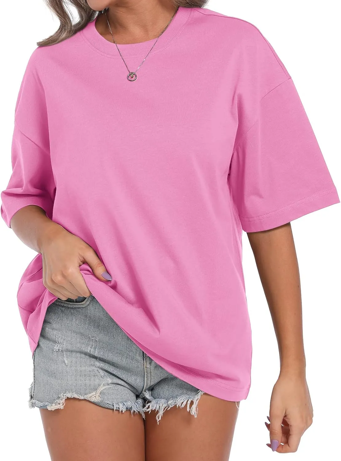 BINTEHGS Oversize T Shirt Women Plain Basic Boyfriend Tees Solid Color Tshirt Unisex Casual Short Sleeve Tops Cotton Shirts