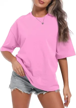 BINTEHGS Oversize T Shirt Women Plain Basic Boyfriend Tees Solid Color Tshirt Unisex Casual Short Sleeve Tops Cotton Shirts