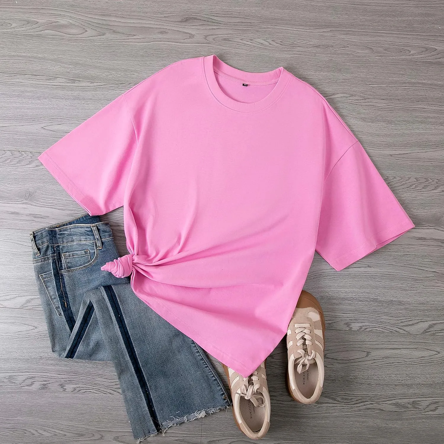 BINTEHGS Oversize T Shirt Women Plain Basic Boyfriend Tees Solid Color Tshirt Unisex Casual Short Sleeve Tops Cotton Shirts