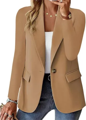 Blazers for Women Long Sleeve Open Front Cardigan Casual One Button Blazers Work Office Jackets 2025 Trendy Outfits