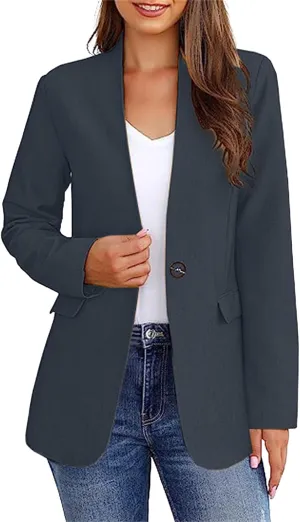 Blazers for Women Long Sleeve Open Front Cardigan Casual One Button Blazers Work Office Jackets 2025 Trendy Outfits