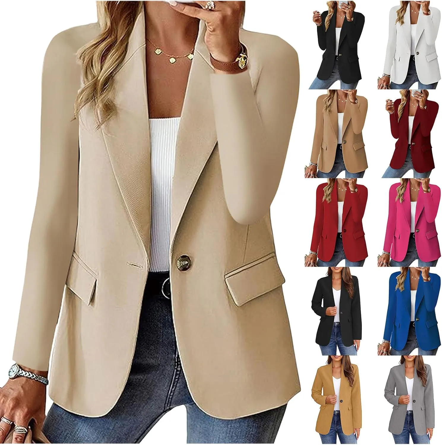 Blazers for Women Long Sleeve Open Front Cardigan Casual One Button Blazers Work Office Jackets 2025 Trendy Outfits