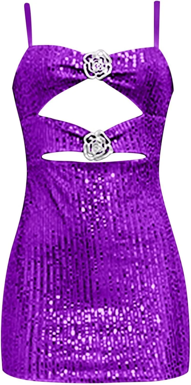 Boho Dresses for Women,2025 Sexy Smocked Mini Dresses Lace Splicing Sundress Glitter Sleeveless Straps Bodycon Dress