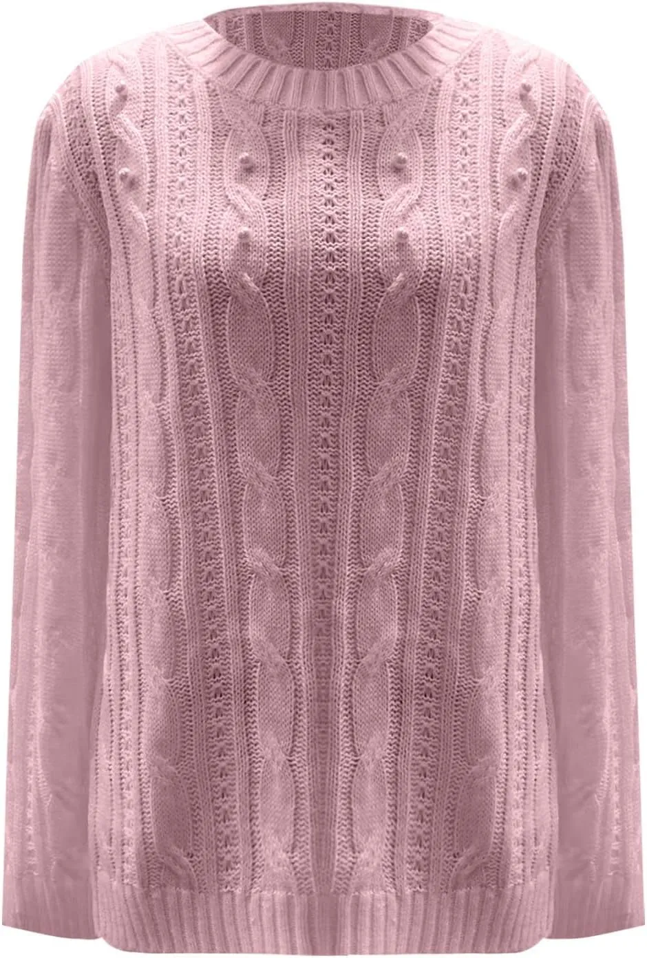 Cable Knit Sweater Women Crewneck Knit Pullover Sweater Trendy Crochet Slim Fit Knitwear Fall Winter Basic Jumper Tops