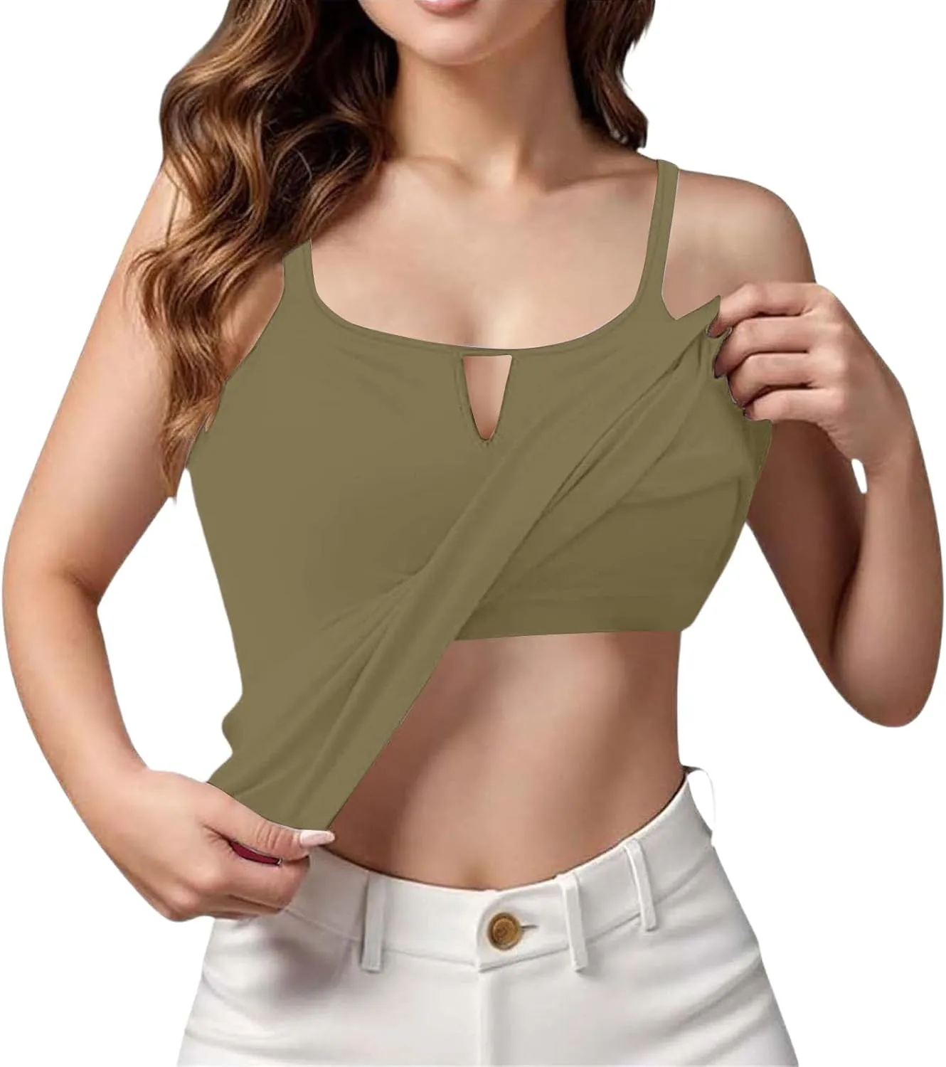 Camisole Tops for Women Built in Bra Adjustable Spaghetti Strap Cotton Workout Yoga Shirts Summer Basic Tank Tops