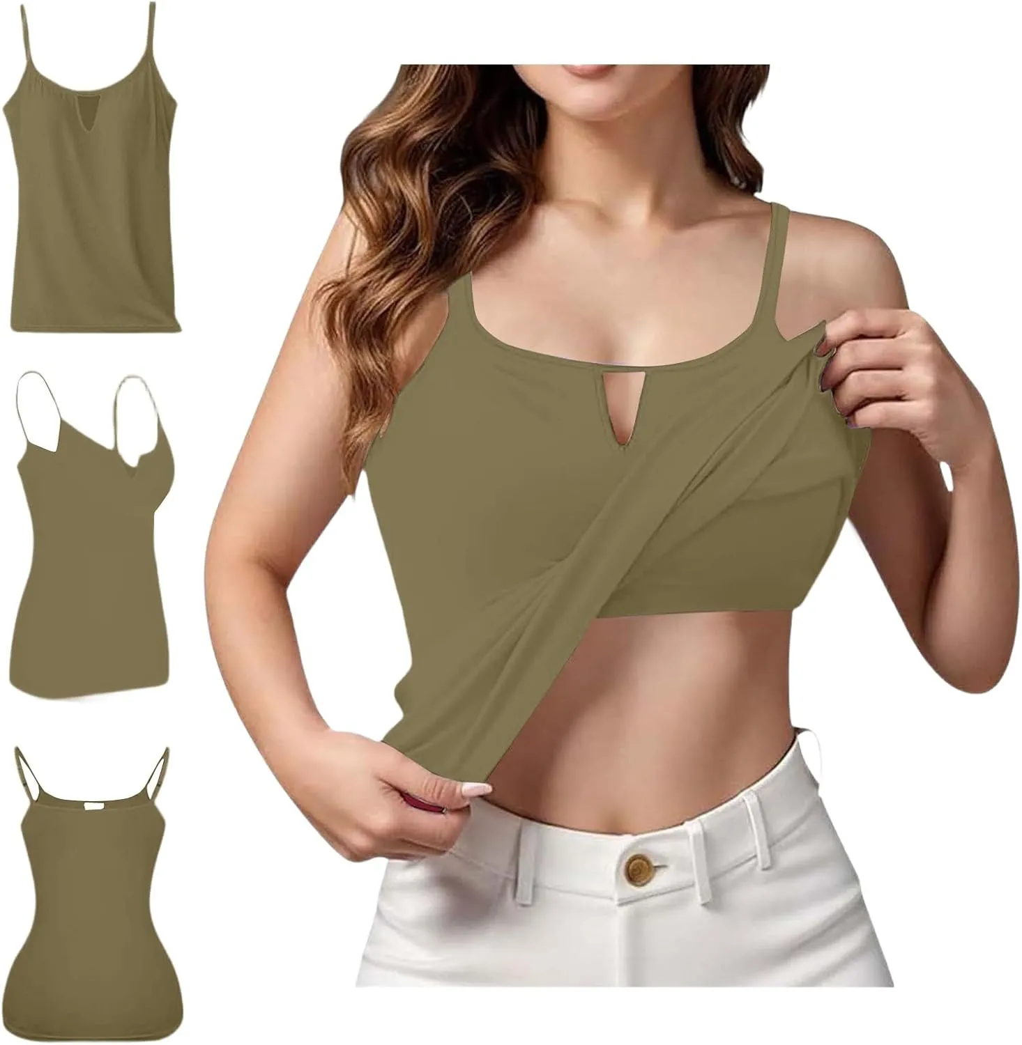 Camisole Tops for Women Built in Bra Adjustable Spaghetti Strap Cotton Workout Yoga Shirts Summer Basic Tank Tops