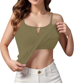 Camisole Tops for Women Built in Bra Adjustable Spaghetti Strap Cotton Workout Yoga Shirts Summer Basic Tank Tops