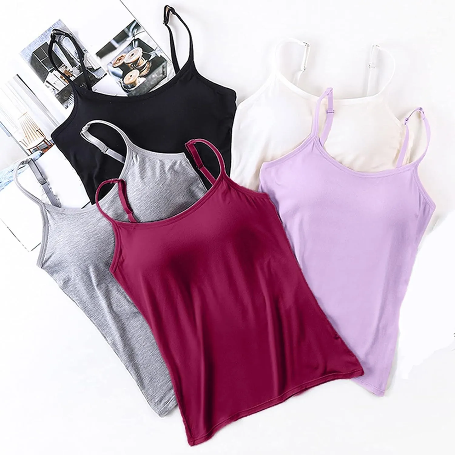 Camisole Tops for Women Built in Bra Spaghetti Strap Quick Dry Workout Yoga Camisole with Built in Bra Tank Tops