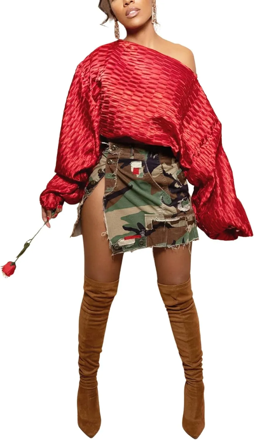 Camo Skirts for Women- High Waisted Split Jean Skirt Camo Sports Golf Tennis Running Cargo Mini Skirt with Pocket