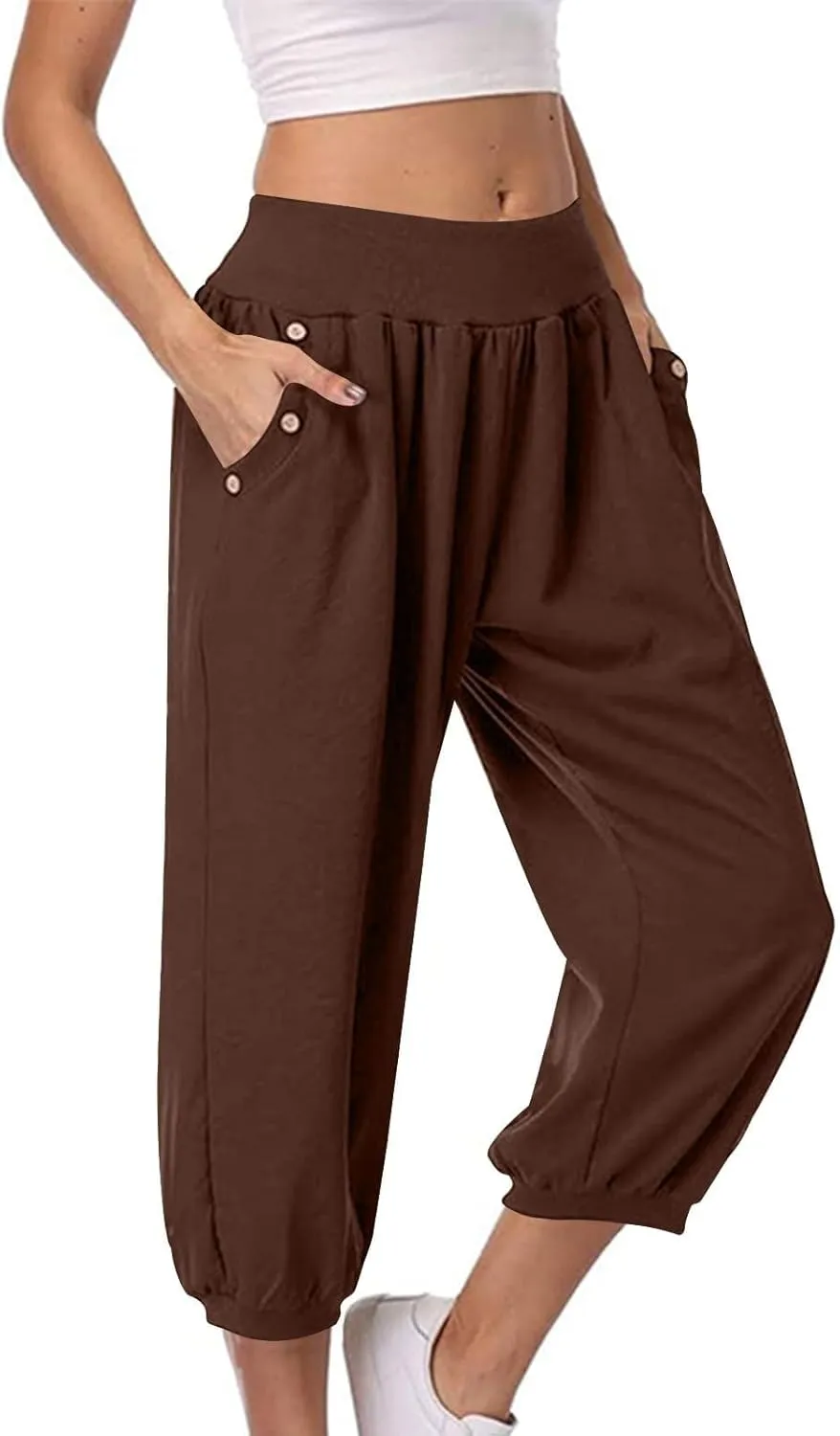 Capri Joggers for Women Elastic Waist Loose Cropped Yoga Harem Pants Casual Lounge Workout Sweatpants with Pockets
