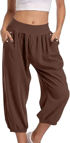 Capri Joggers for Women Elastic Waist Loose Cropped Yoga Harem Pants Casual Lounge Workout Sweatpants with Pockets