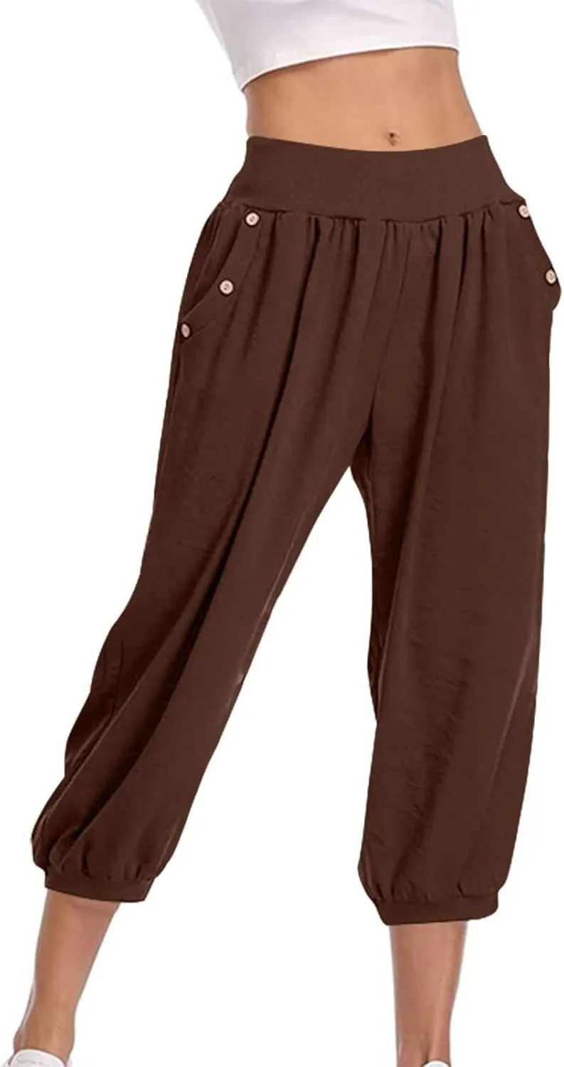 Capri Joggers for Women Elastic Waist Loose Cropped Yoga Harem Pants Casual Lounge Workout Sweatpants with Pockets
