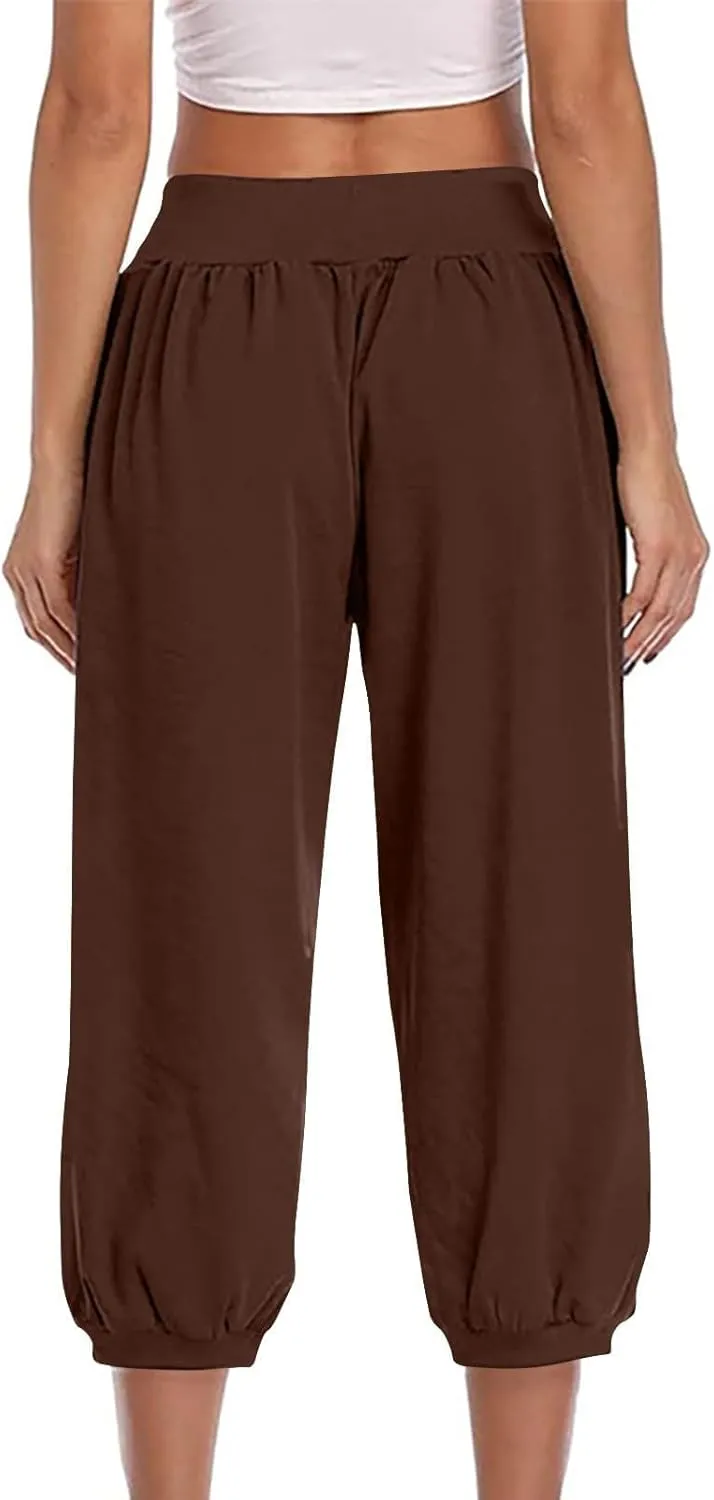 Capri Joggers for Women Elastic Waist Loose Cropped Yoga Harem Pants Casual Lounge Workout Sweatpants with Pockets
