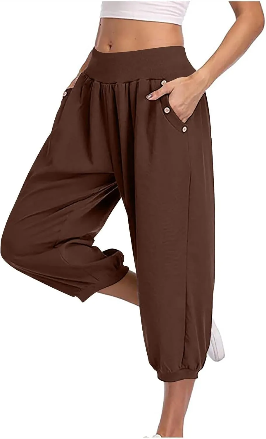Capri Joggers for Women Elastic Waist Loose Cropped Yoga Harem Pants Casual Lounge Workout Sweatpants with Pockets