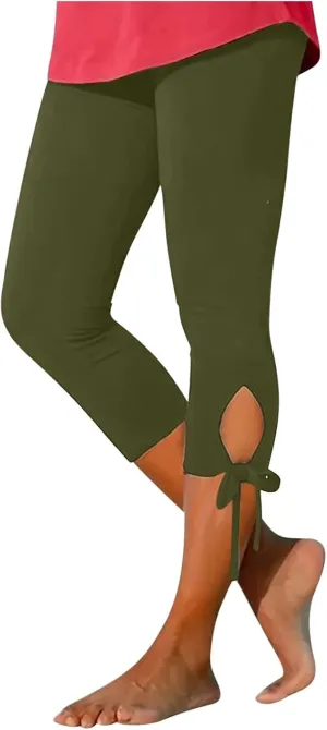 Capri Leggings for Women Tummy Control Knee Length Cropped Pants Casual Solid Cutout Yoga Short Solid Lounge Pajams
