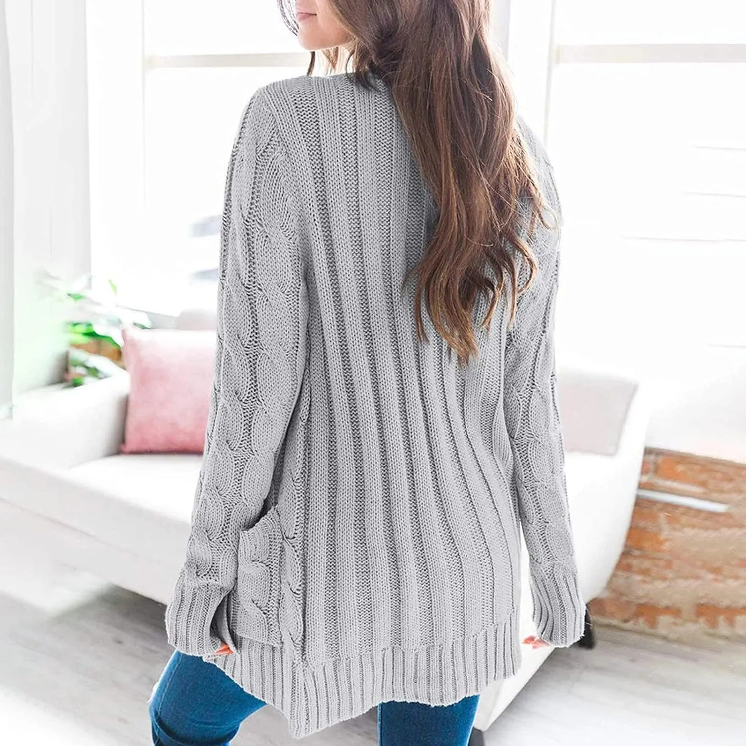 Cardigan Sweaters for Women 2024 Fall Button Down Open Front Cardigan Knit Chunky Sweater Outwear Coats with Pockets