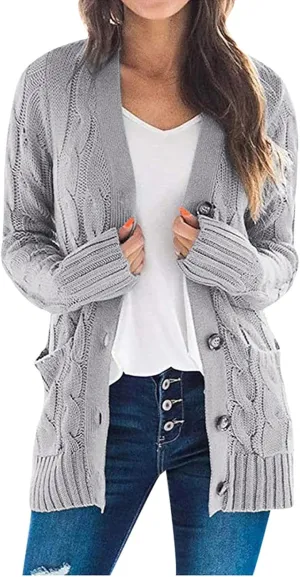 Cardigan Sweaters for Women 2024 Fall Button Down Open Front Cardigan Knit Chunky Sweater Outwear Coats with Pockets