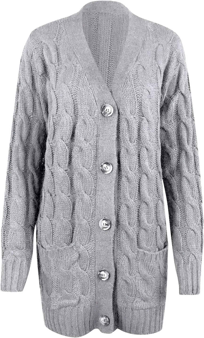 Cardigan Sweaters for Women 2024 Fall Button Down Open Front Cardigan Knit Chunky Sweater Outwear Coats with Pockets