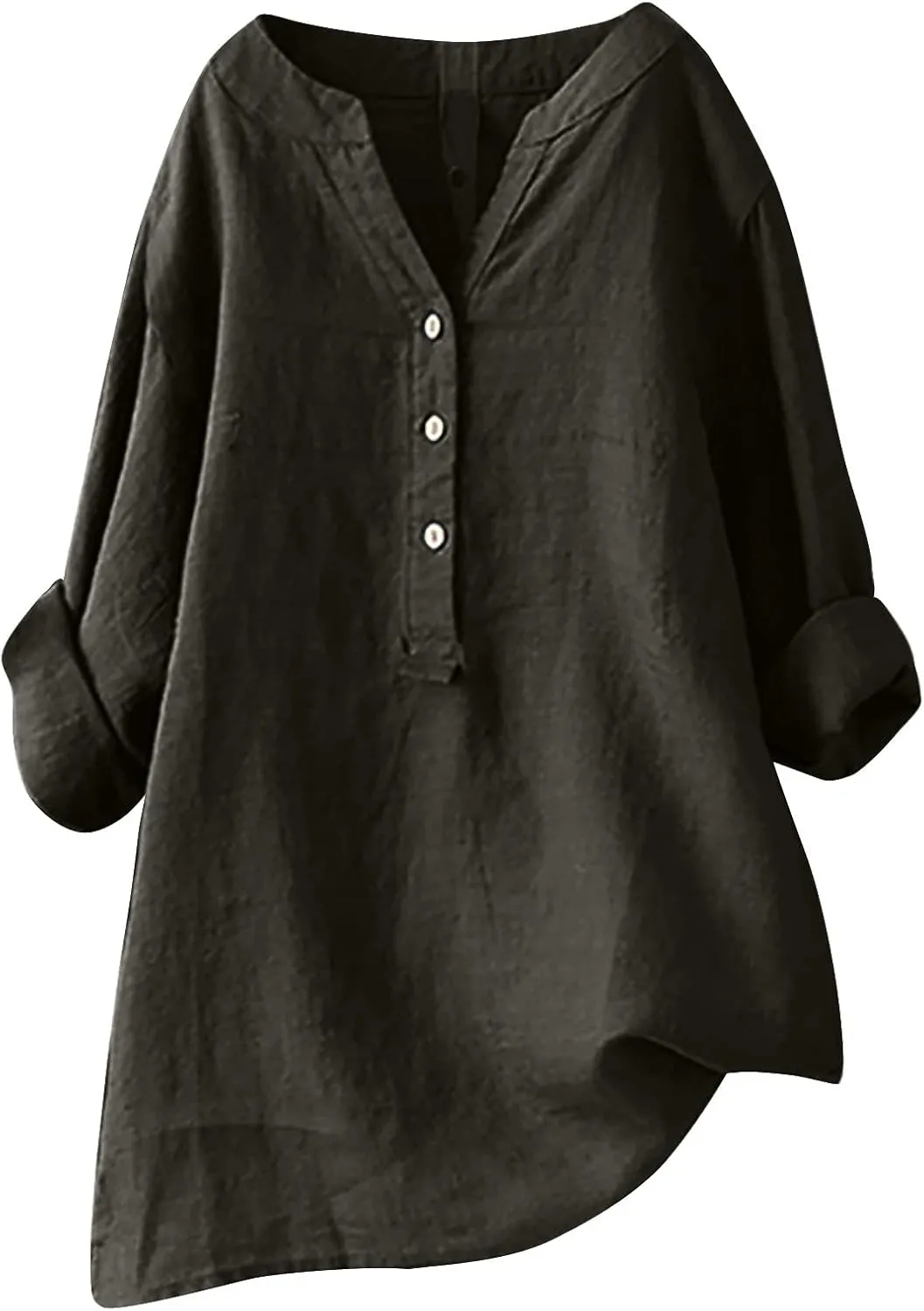 Casual Linen Blouses for Women Long Sleeve V Neck Button Up Shirts Comfy Loose Tunics Blouses Ladies Linen Blouse Top