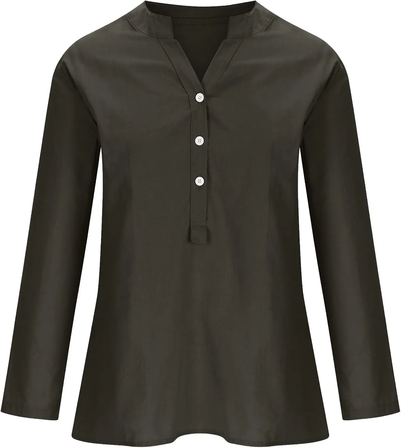 Casual Linen Blouses for Women Long Sleeve V Neck Button Up Shirts Comfy Loose Tunics Blouses Ladies Linen Blouse Top