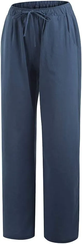 Ceboyel Women's Boho Wide Leg Pants Drawstring Straight Casual Trousers Cotton Linen Palazzo Pants Summer Beach Outfits 2023
