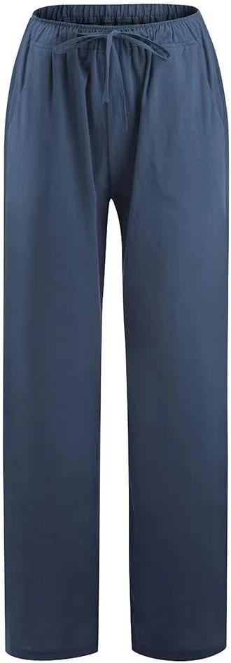 Ceboyel Women's Boho Wide Leg Pants Drawstring Straight Casual Trousers Cotton Linen Palazzo Pants Summer Beach Outfits 2023
