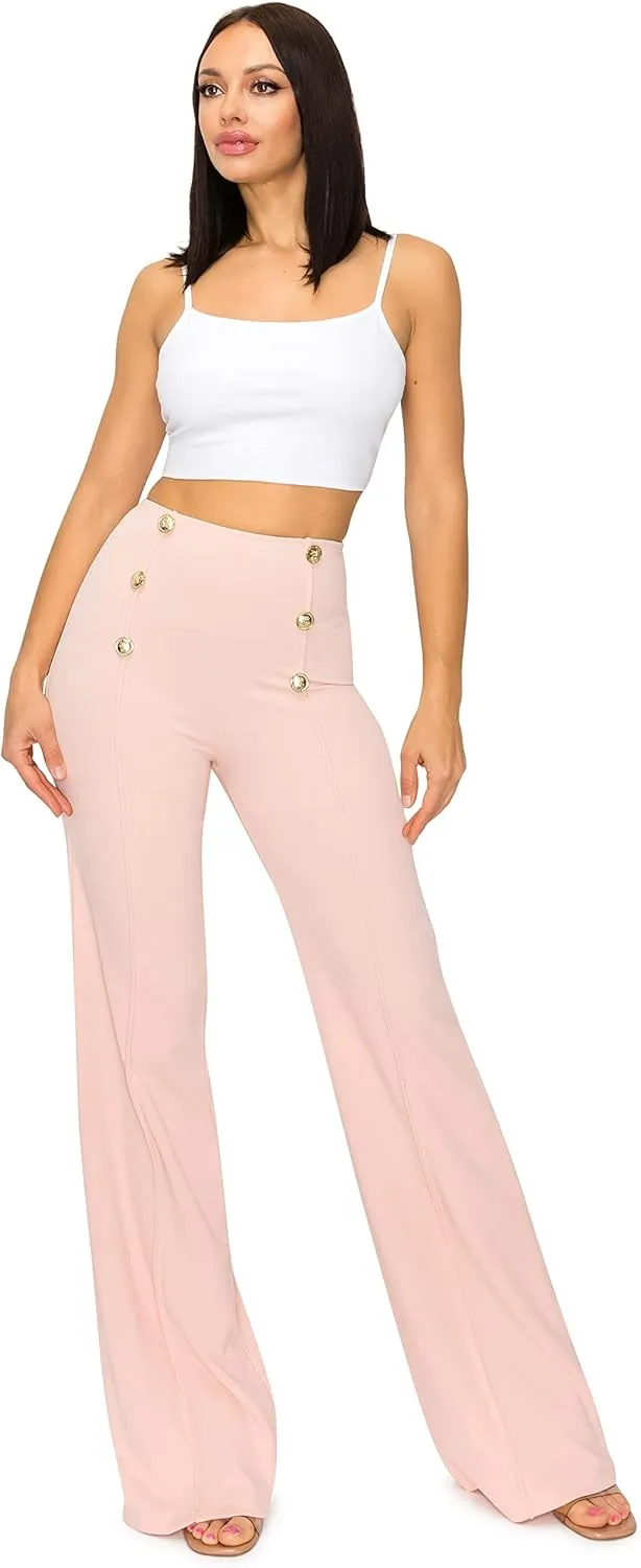 Cemi Ceri Women's High Waist Dress Pants w/Button Decorate