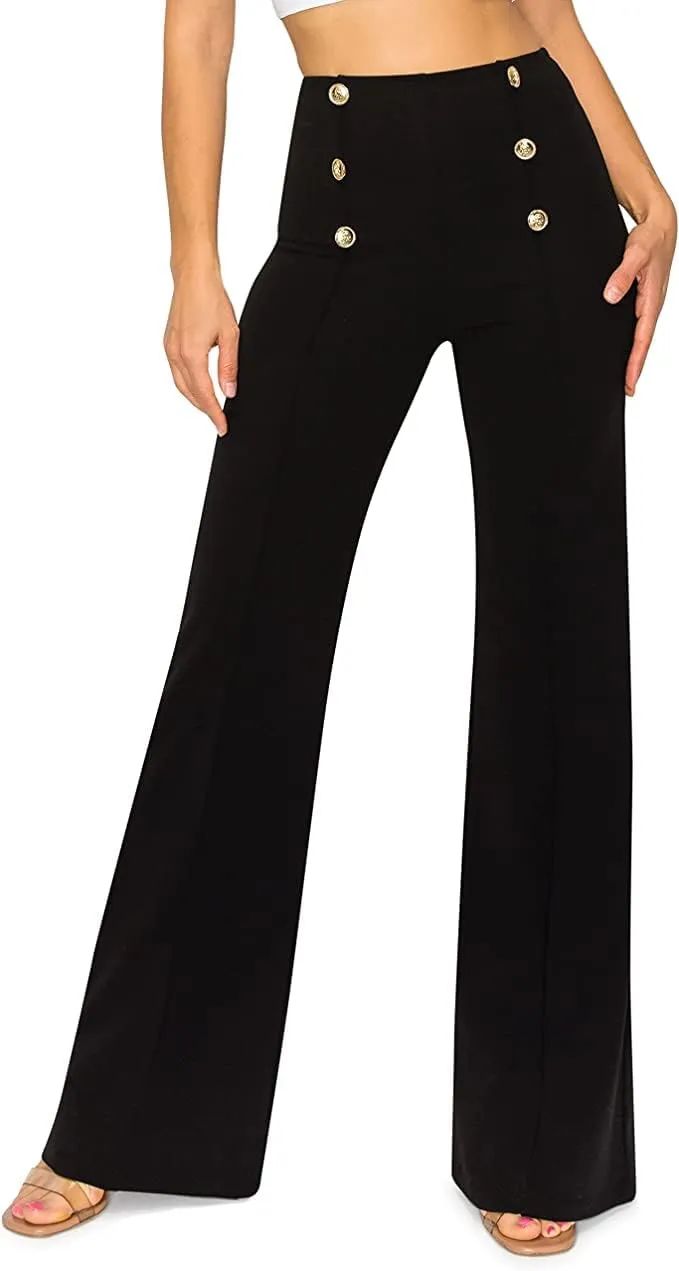 Cemi Ceri Women's High Waist Dress Pants w/Button Decorate