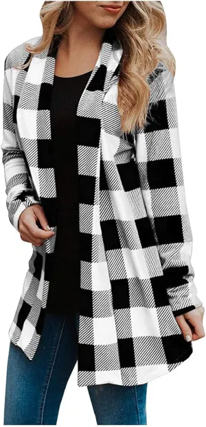 Checkered Cardigan for Women 2024 Trendy Long Sleeve Loose Soft Flannel Shirt Buffalo Plaid Fall Outfits with Pockets