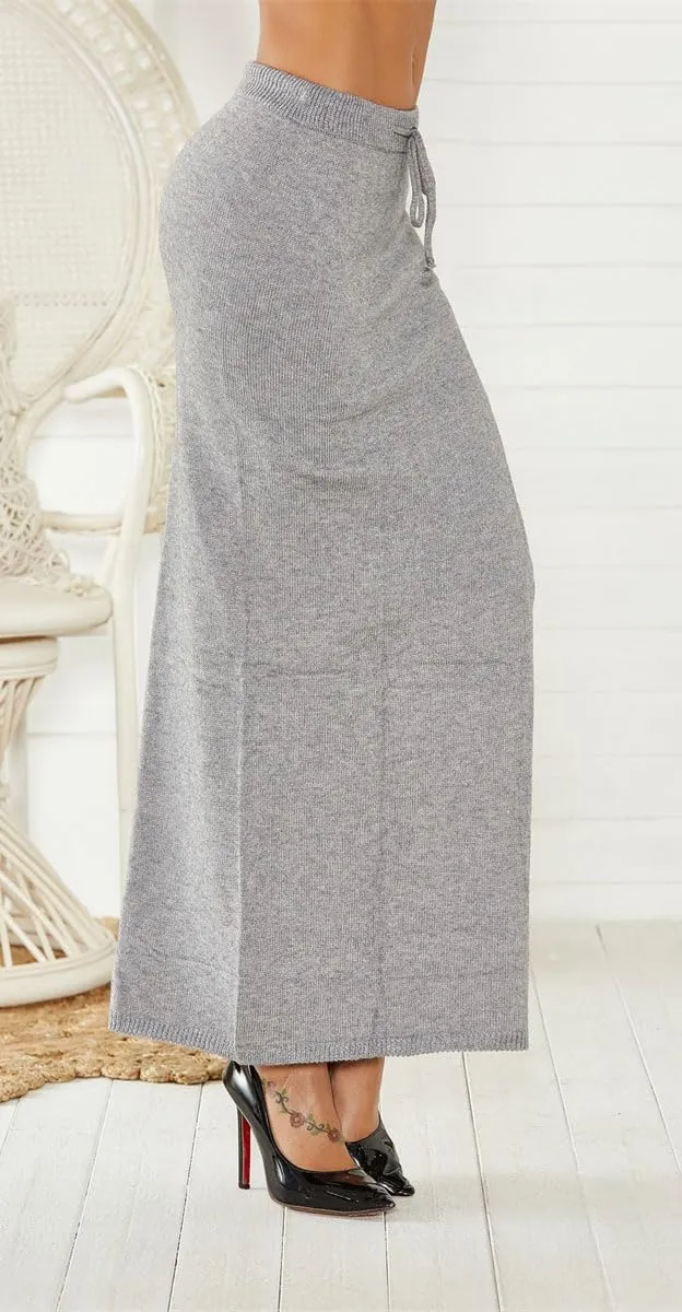 chouyatou Women's Sexy High Slit Cable Knit Maxi Skirt Drawstring Elastic Waist Package Hip Sweater Long Skirt