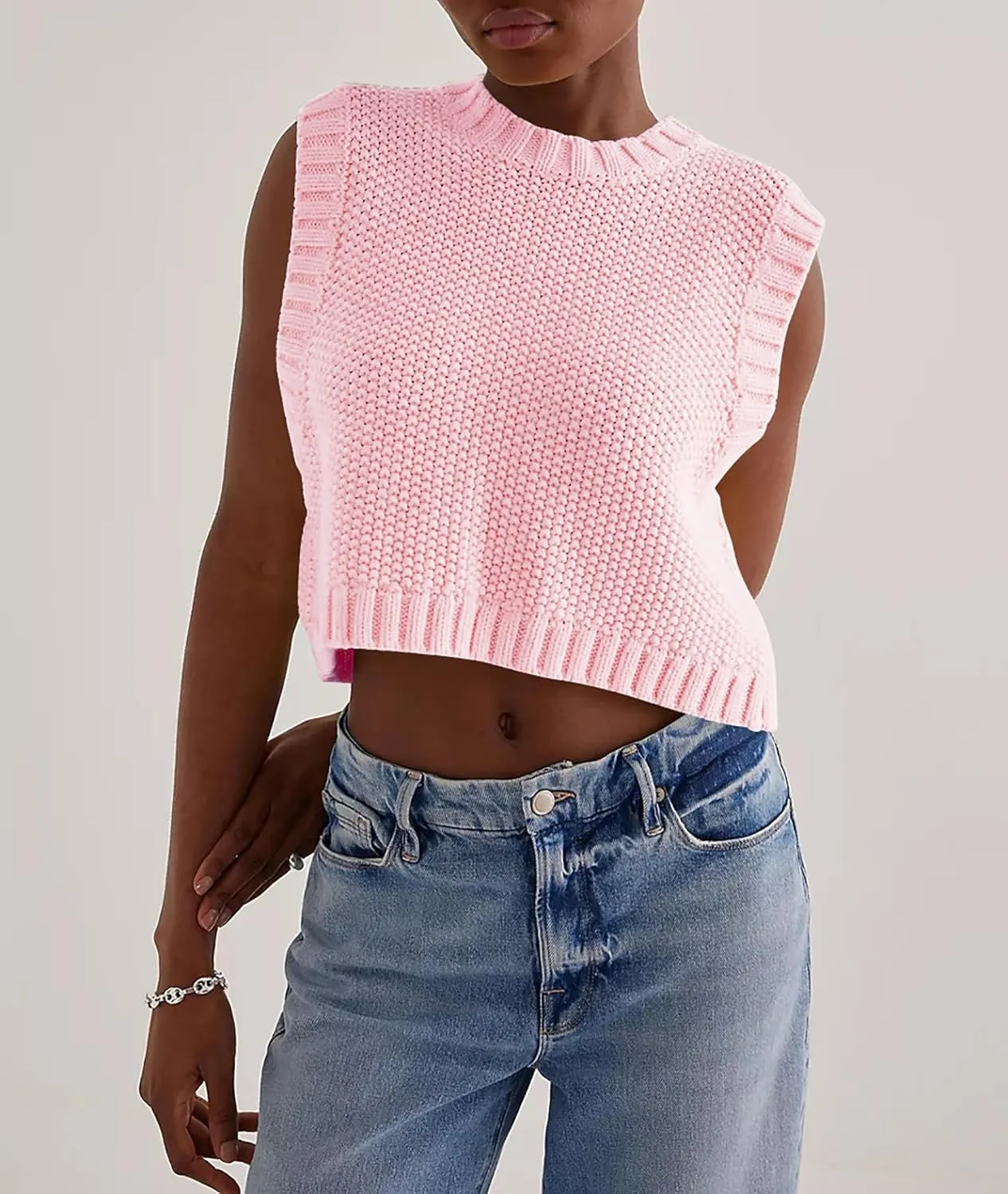 Cioatin Women Y2K Backless Tie Up Knit Crop Sweater Vest Sleeveless Round Neck Split Open Back Pullover Summer Tank Tops