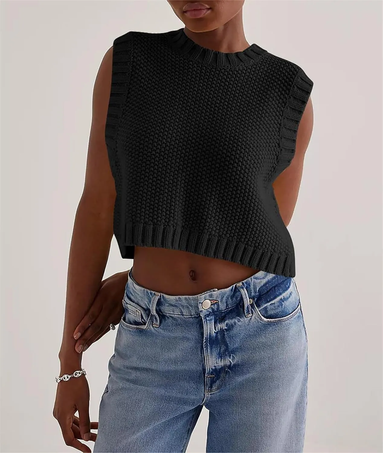 Cioatin Women Y2K Backless Tie Up Knit Crop Sweater Vest Sleeveless Round Neck Split Open Back Pullover Summer Tank Tops