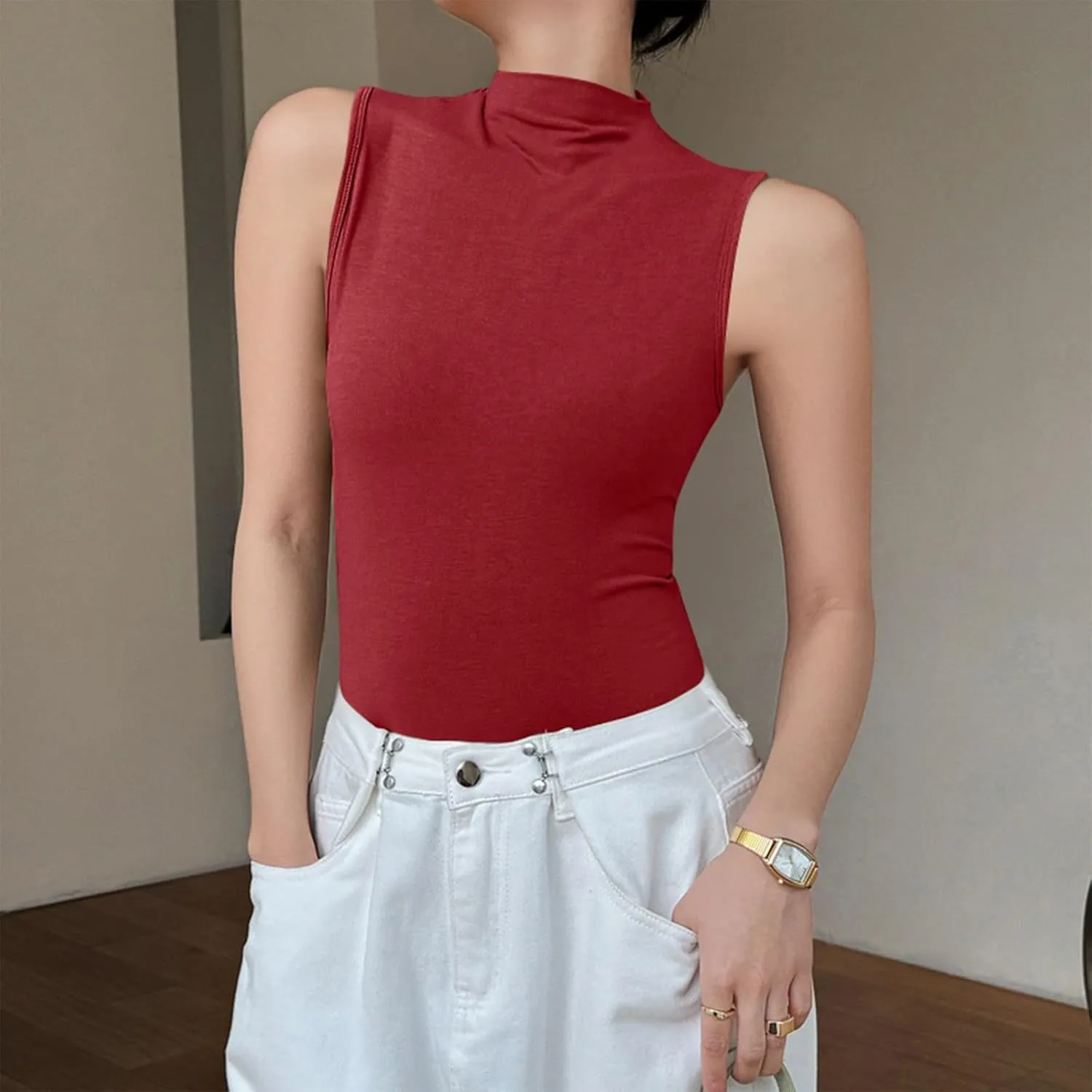 Compression Tanks for Women Slim Fit Sleeveless Layering Tops Solid Turtleneck Summer Outfits