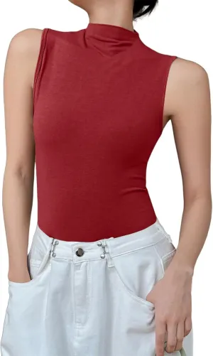 Compression Tanks for Women Slim Fit Sleeveless Layering Tops Solid Turtleneck Summer Outfits
