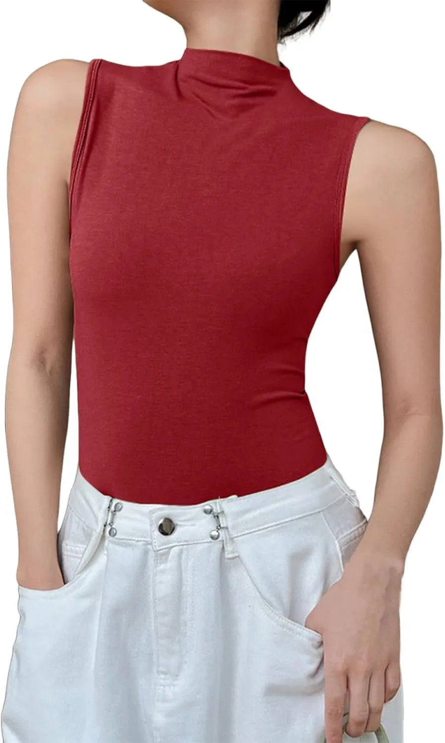 Compression Tanks for Women Slim Fit Sleeveless Layering Tops Solid Turtleneck Summer Outfits