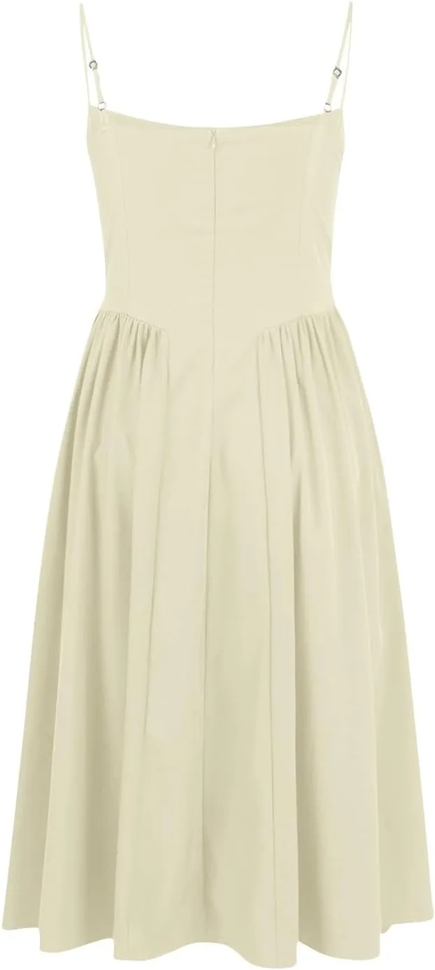Corset Dress for Women Spaghetti Strap Bustier Pleated Hem Low Cut Midi Party Dresses 2025 Prom Dress with Pockets