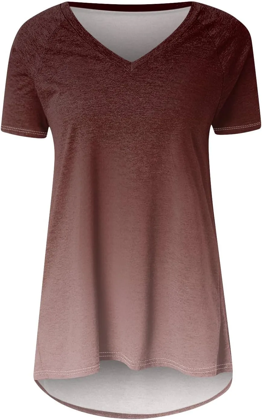 COTECRAM Women's Tops Short Sleeve Dressy Casual Plus Size Tunic Tops to Wear with Leggings V Neck T-Shirt Loose Fit Blouse