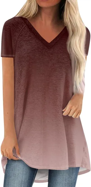 COTECRAM Women's Tops Short Sleeve Dressy Casual Plus Size Tunic Tops to Wear with Leggings V Neck T-Shirt Loose Fit Blouse