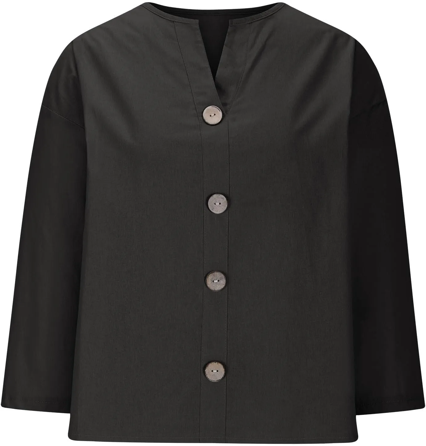 Cotton Linen Shirts for Women Long Sleeve V-Neck Button Down Blouses Solid Color Casual Loose Summer Tops