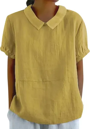 Cotton Linen Shirts for Women Summer Casual Oversized Lapel Neck Floral Graphic Tops Button Down Trendy Workout Blouses