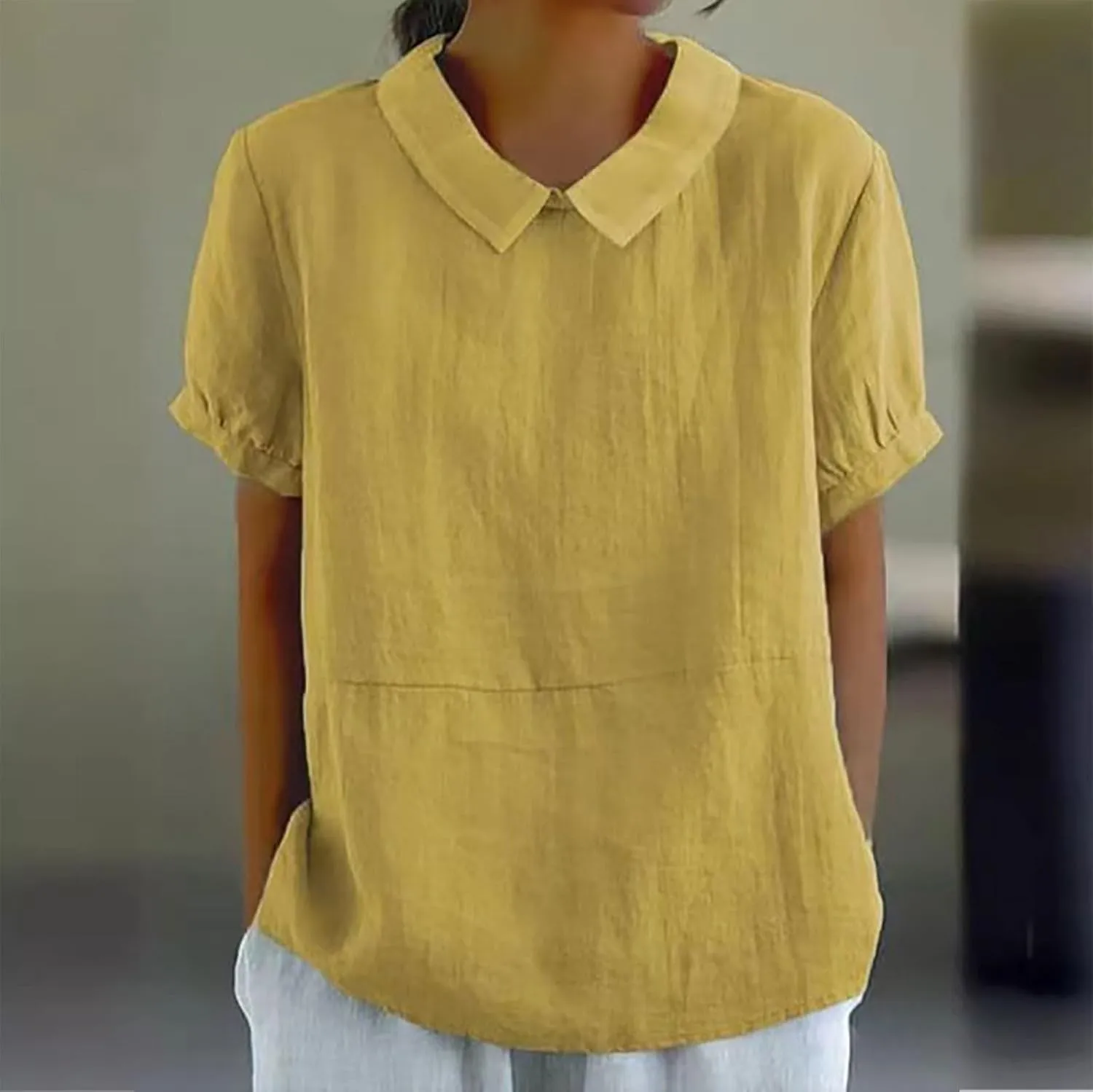 Cotton Linen Shirts for Women Summer Casual Oversized Lapel Neck Floral Graphic Tops Button Down Trendy Workout Blouses