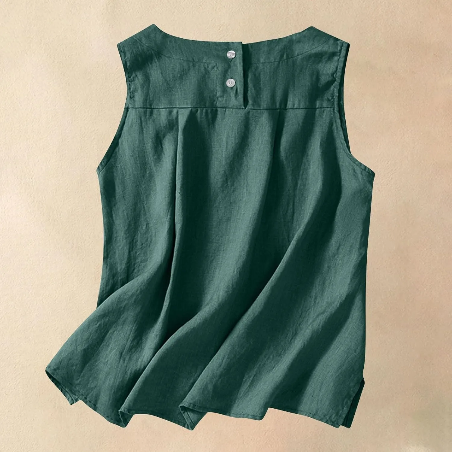 Cotton Linen Tank Tops for Women Summer Vacation Tops Loose Fit Sleeveless Round Neck Shirts Beach Tees Vests