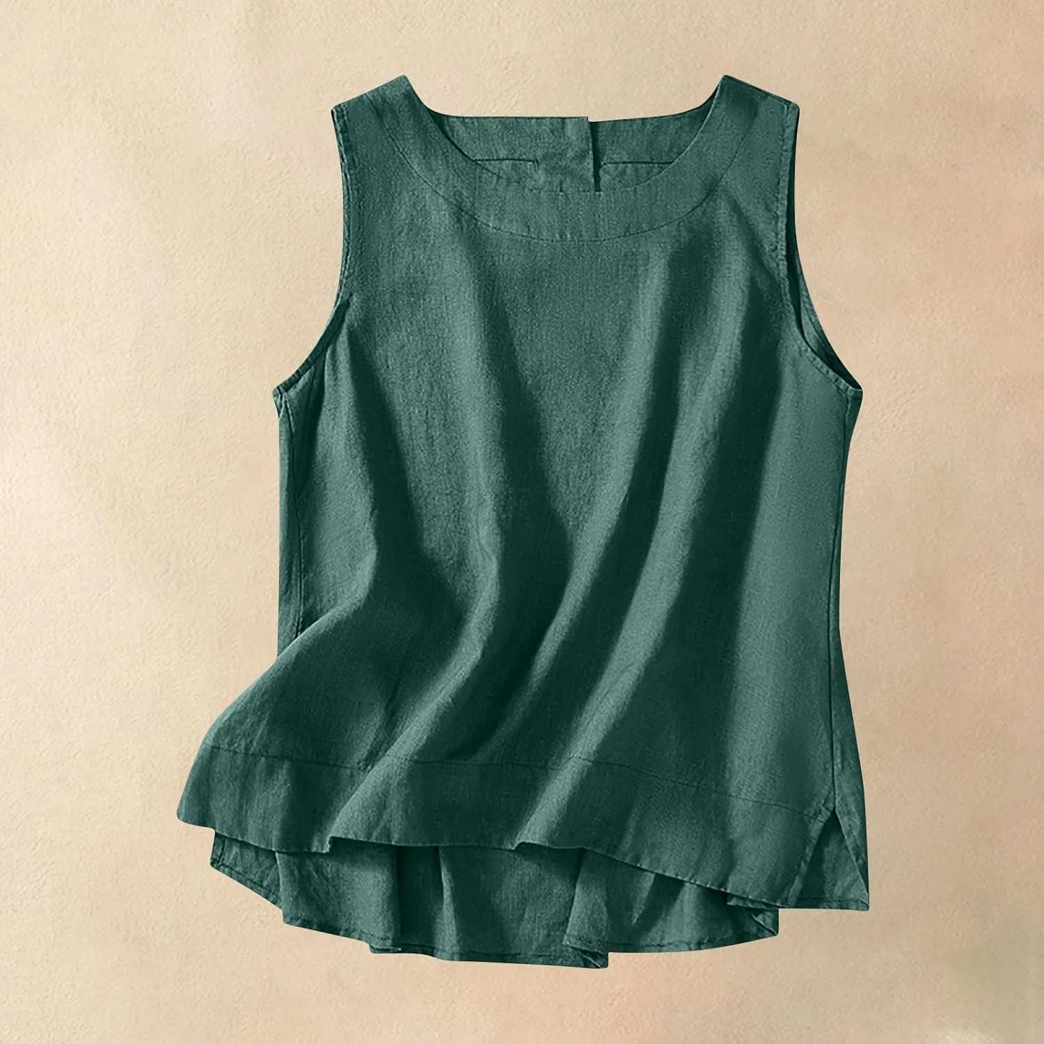 Cotton Linen Tank Tops for Women Summer Vacation Tops Loose Fit Sleeveless Round Neck Shirts Beach Tees Vests