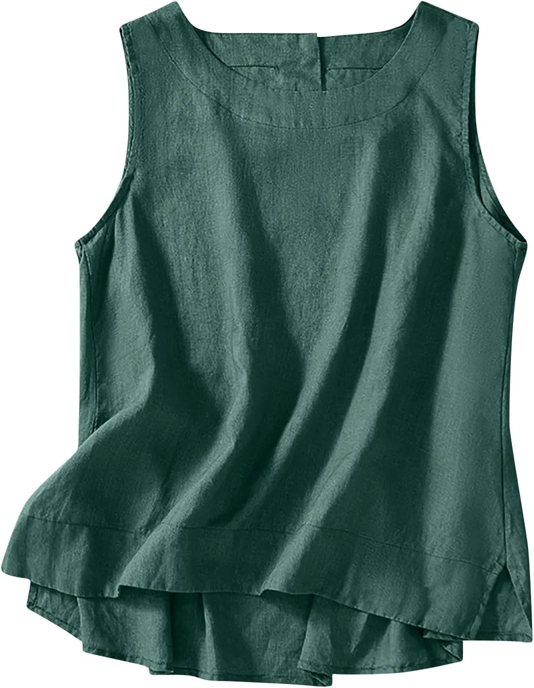 Cotton Linen Tank Tops for Women Summer Vacation Tops Loose Fit Sleeveless Round Neck Shirts Beach Tees Vests