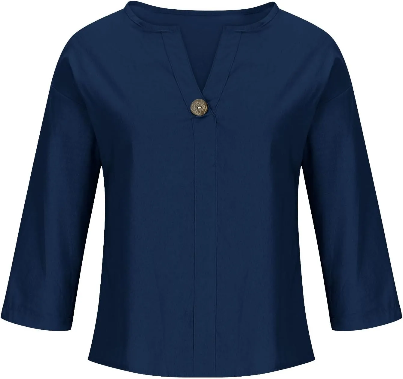 Cotton Linen Tops for Women 3/4 Sleeve Shirts Plus Size Causal V Neck Tees Loose Fit Shirts 2025 Summer Tunic Tops