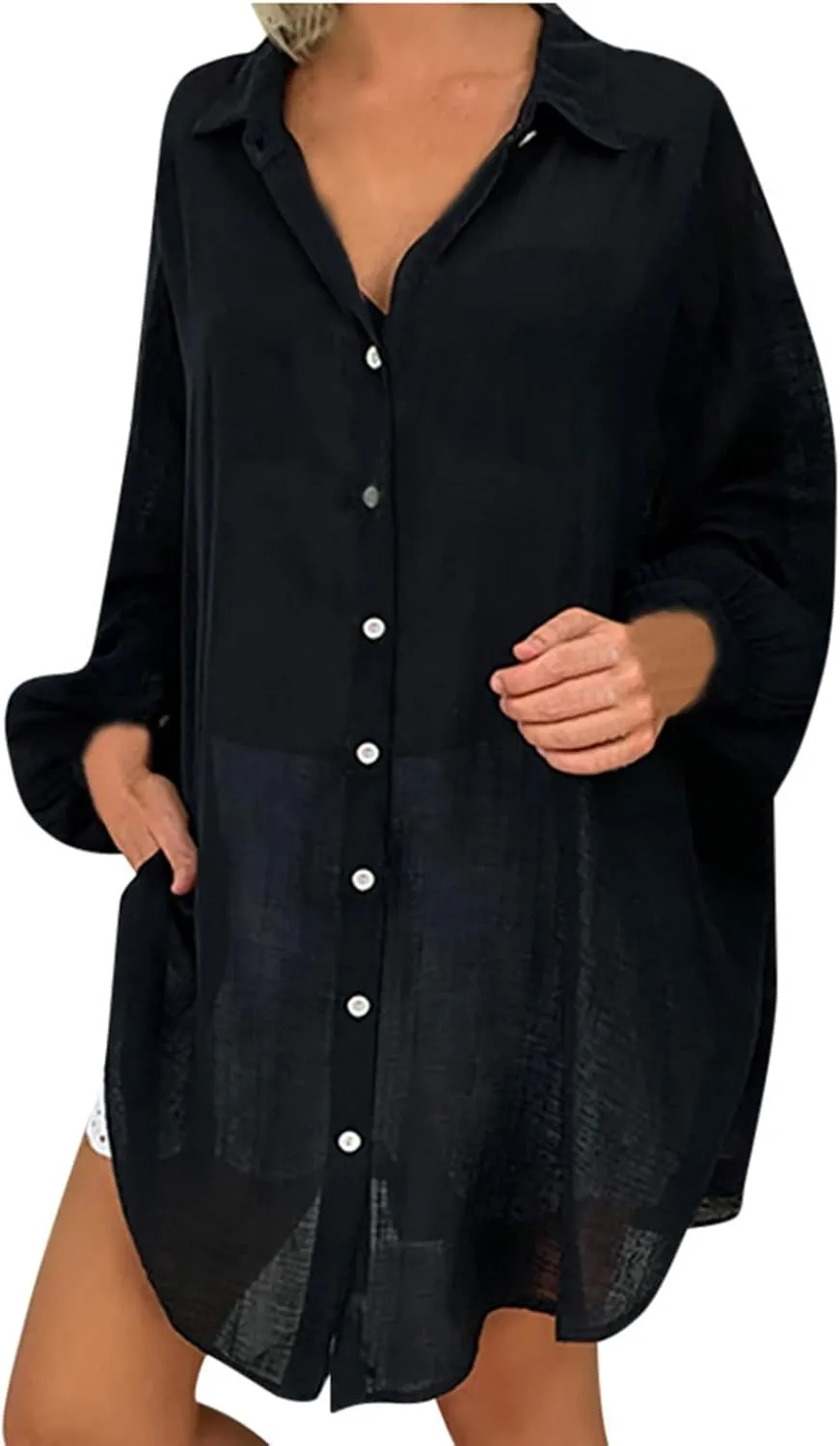 Cotton Linen Tops for Women Long Sleeve Button Down Plus Size Summer Oversized Tops Beach Coverups Blouse