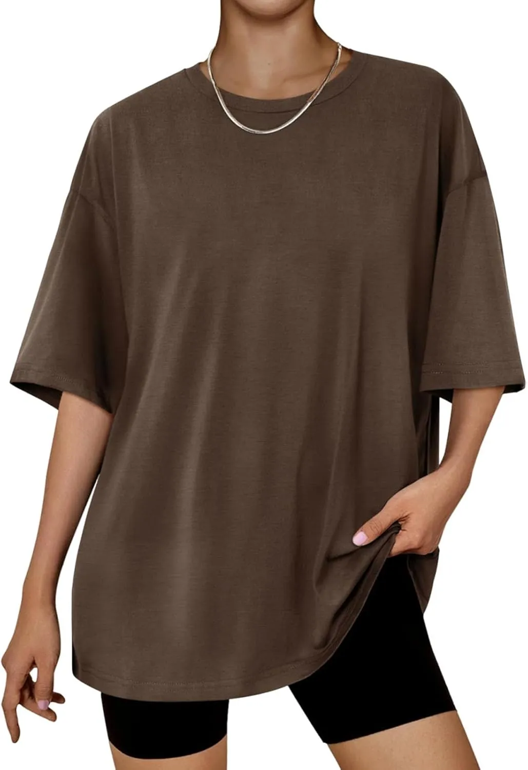 Cotton Summer Tops for Women 2024 Trendy Drop Shoulder Oversized Shirt Short Sleeve Crewneck Blouse Tee Ladies Tshirt